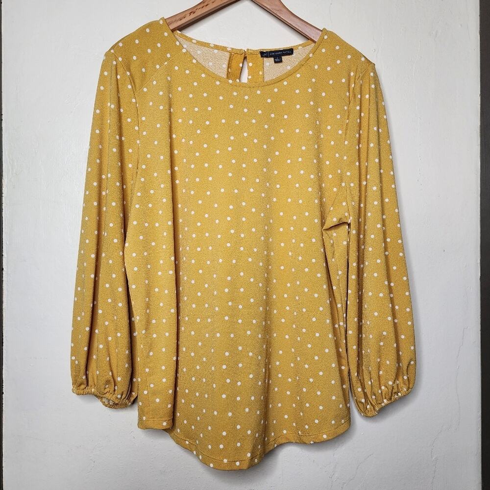 Adrianna Papell Yellow Polka Dot Blouse Women's Size Large